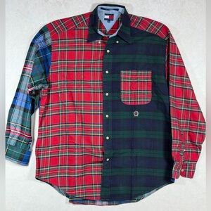 Tommy Hilfiger Size Medium Red and Blue Tartan Plaid Button Down Shirt